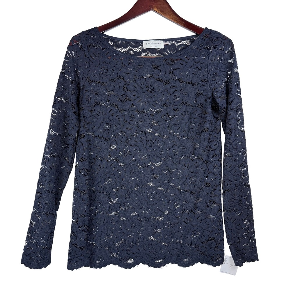 Rosemunde Lace Top Womens S Navy Blue Long Sleeve Boat Neck Coquette Romantic
